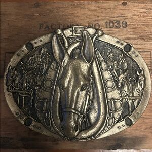 Vintage Solid Brass Horse Head Belt Buckle Western Cowboy Equestrian